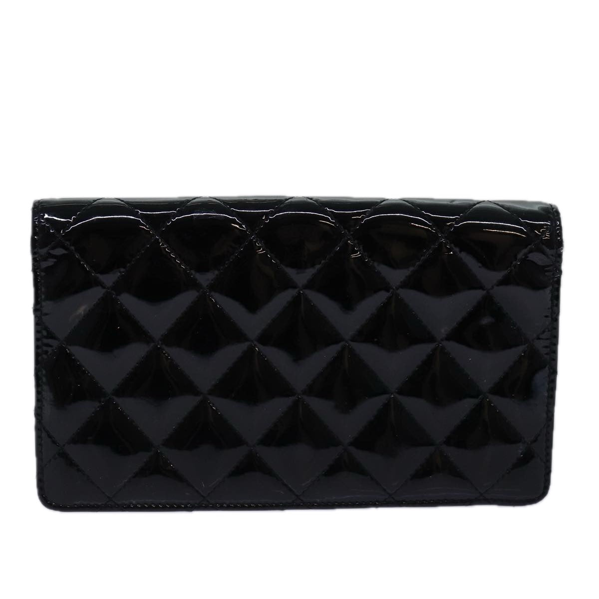 CHANEL Matelasse Wallet Enamel Black CC Auth yk12989 - 0