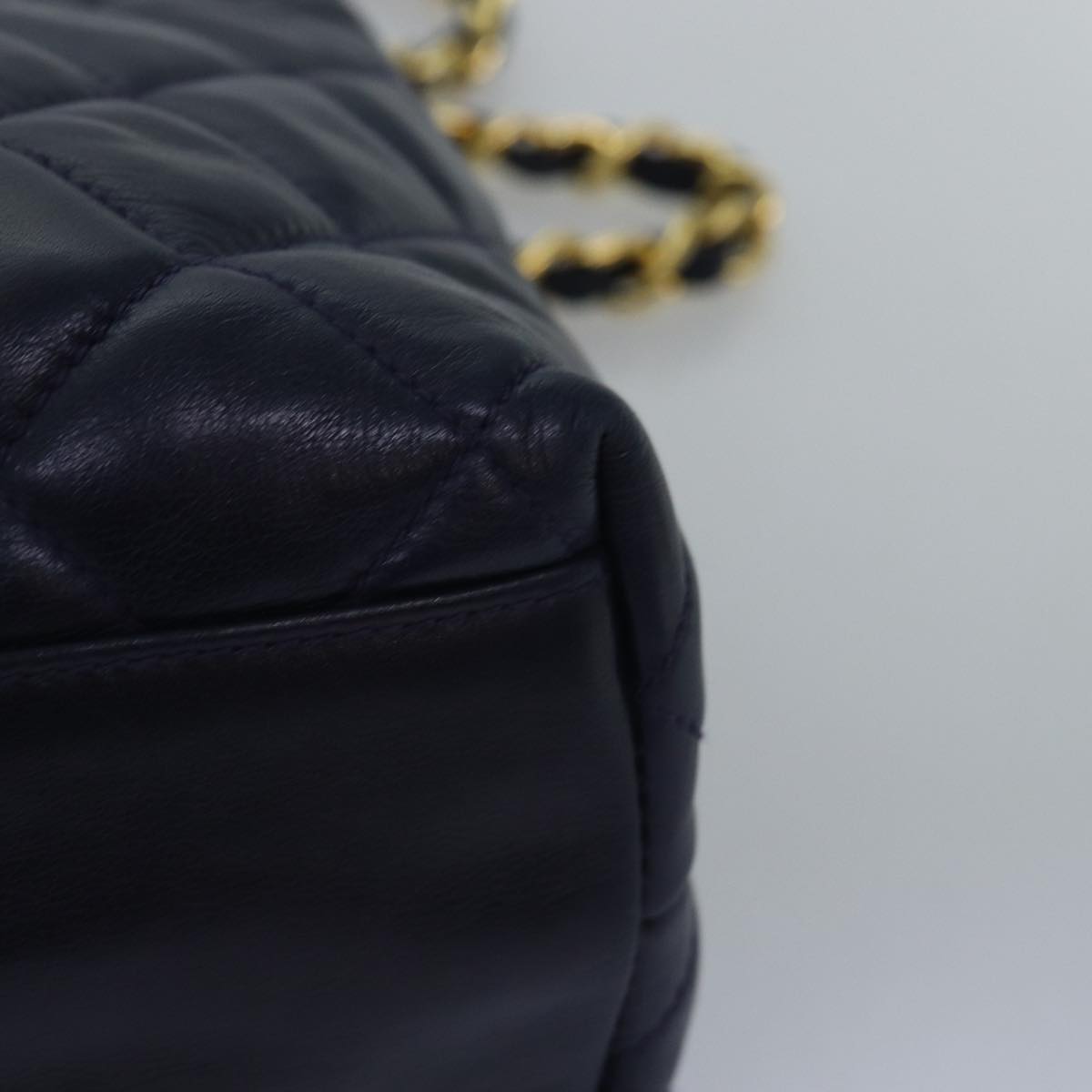 CHANEL Matelasse Chain Shoulder Bag Lamb Skin Navy CC Auth yk12992