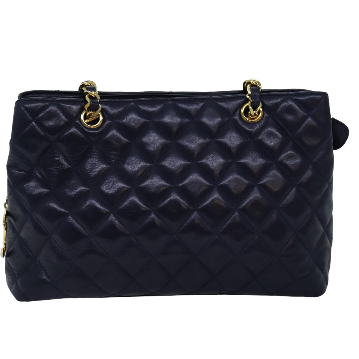 CHANEL Matelasse Chain Shoulder Bag Lamb Skin Navy CC Auth yk12992