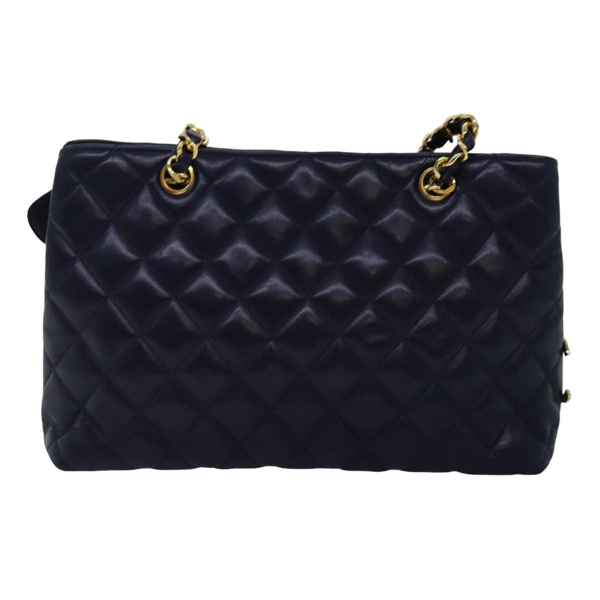 CHANEL Matelasse Chain Shoulder Bag Lamb Skin Navy CC Auth yk12992