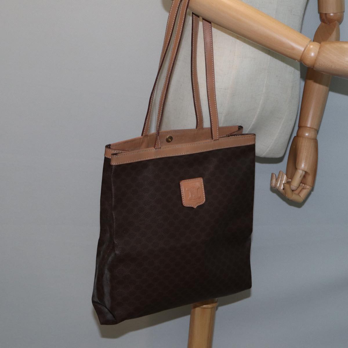 CELINE Macadam Canvas Tote Bag PVC Leather Brown Auth yk12998