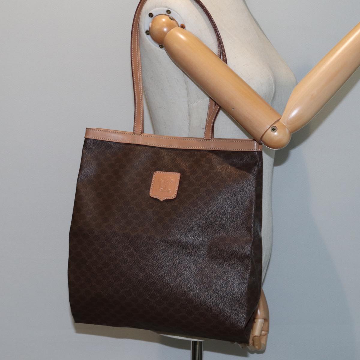 CELINE Macadam Canvas Tote Bag PVC Leather Brown Auth yk12998