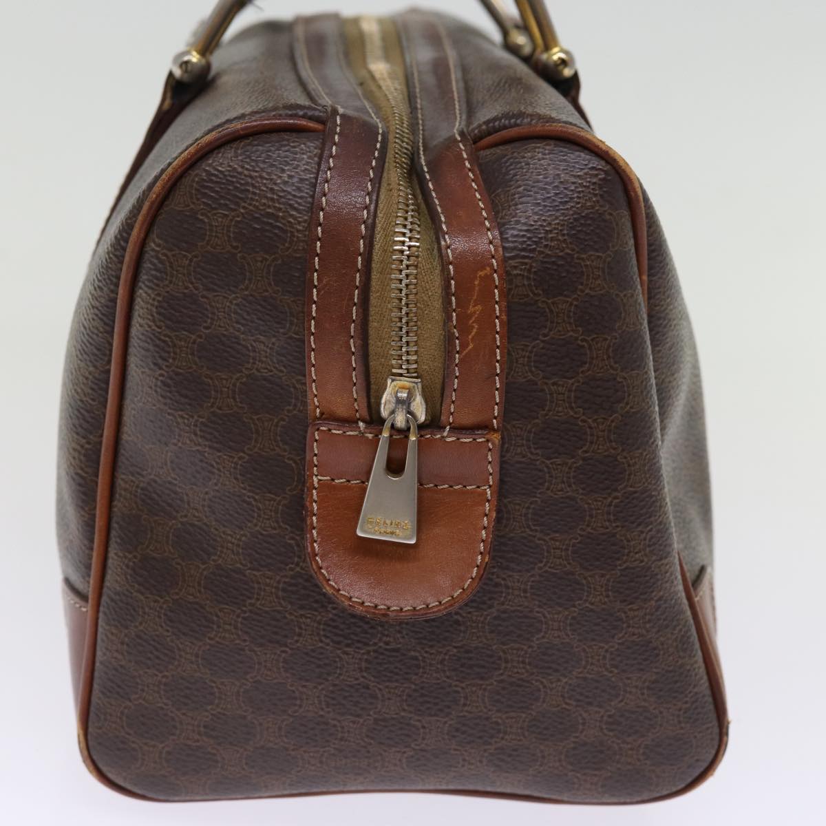 CELINE Macadam Canvas Hand Bag PVC Leather Brown Auth yk13003