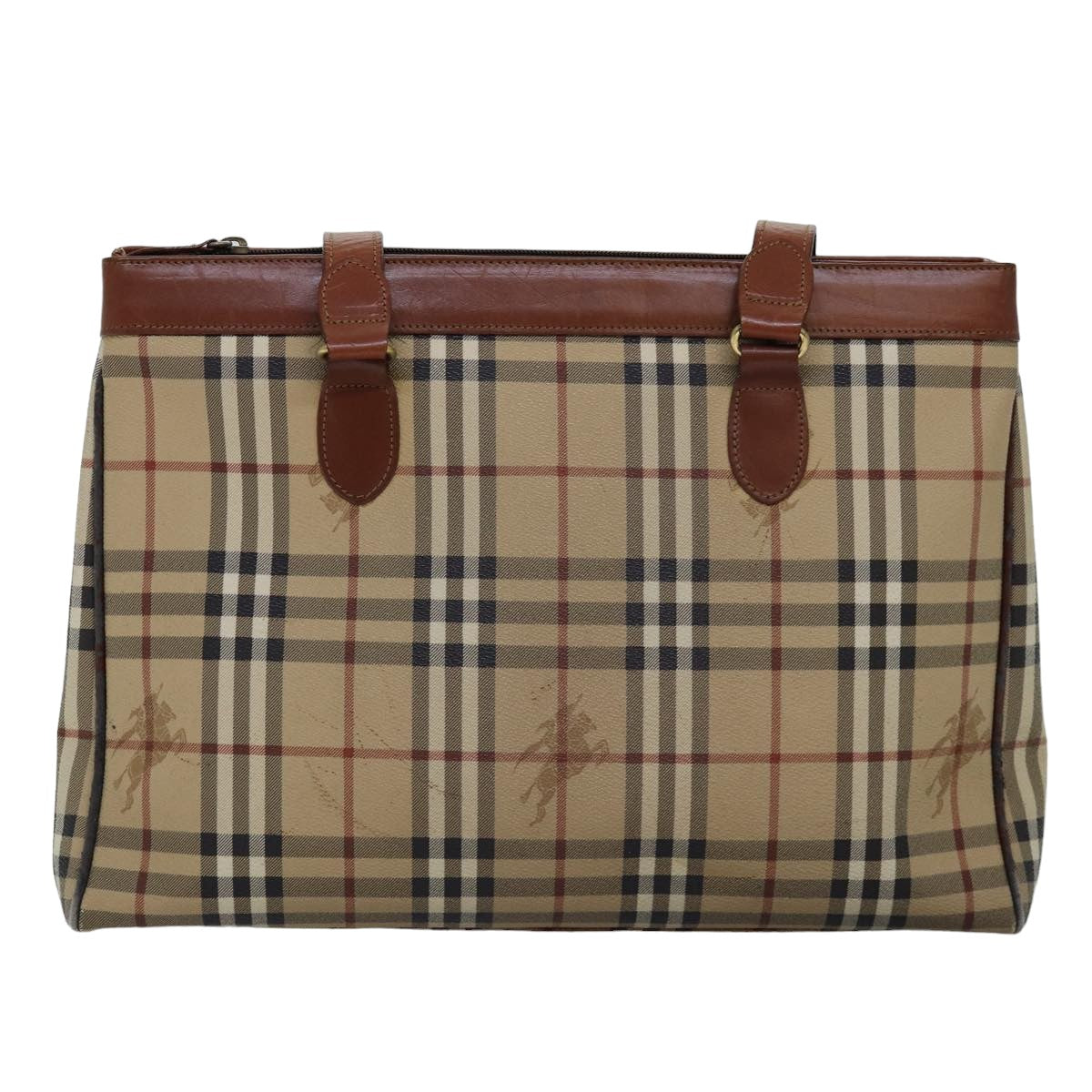 BURBERRY Nova Check Shoulder Bag PVC Leather Beige Auth yk13005