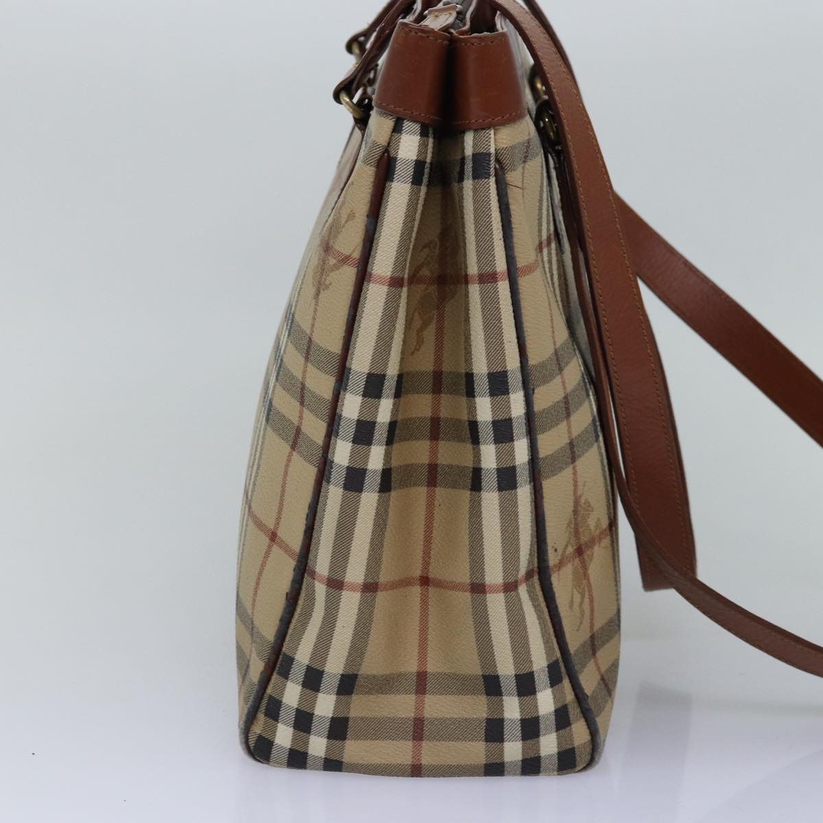 BURBERRY Nova Check Shoulder Bag PVC Leather Beige Auth yk13005