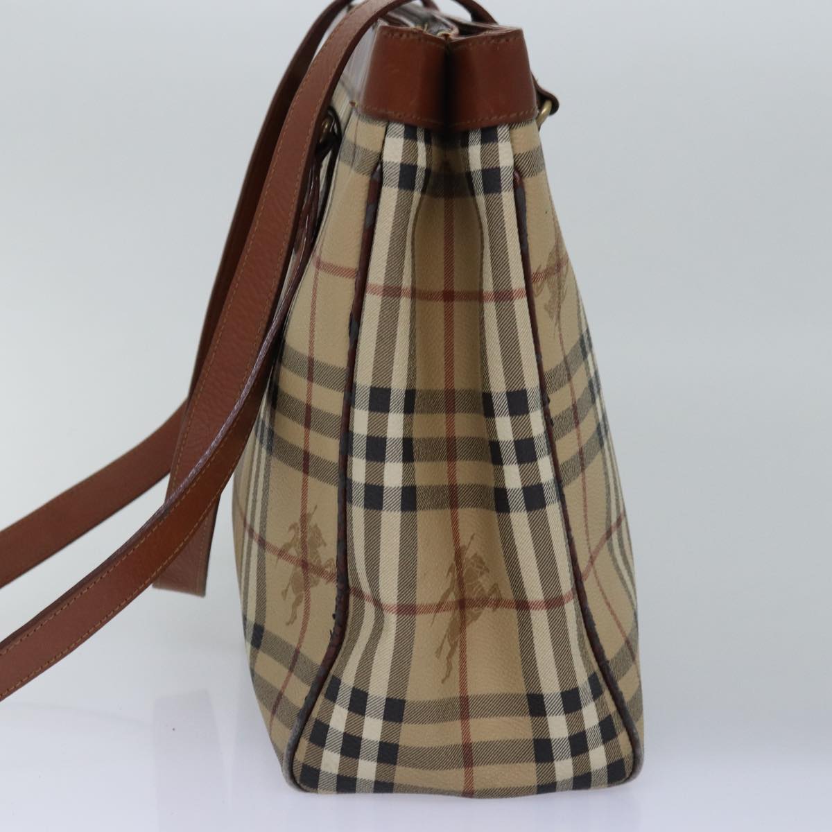 BURBERRY Nova Check Shoulder Bag PVC Leather Beige Auth yk13005