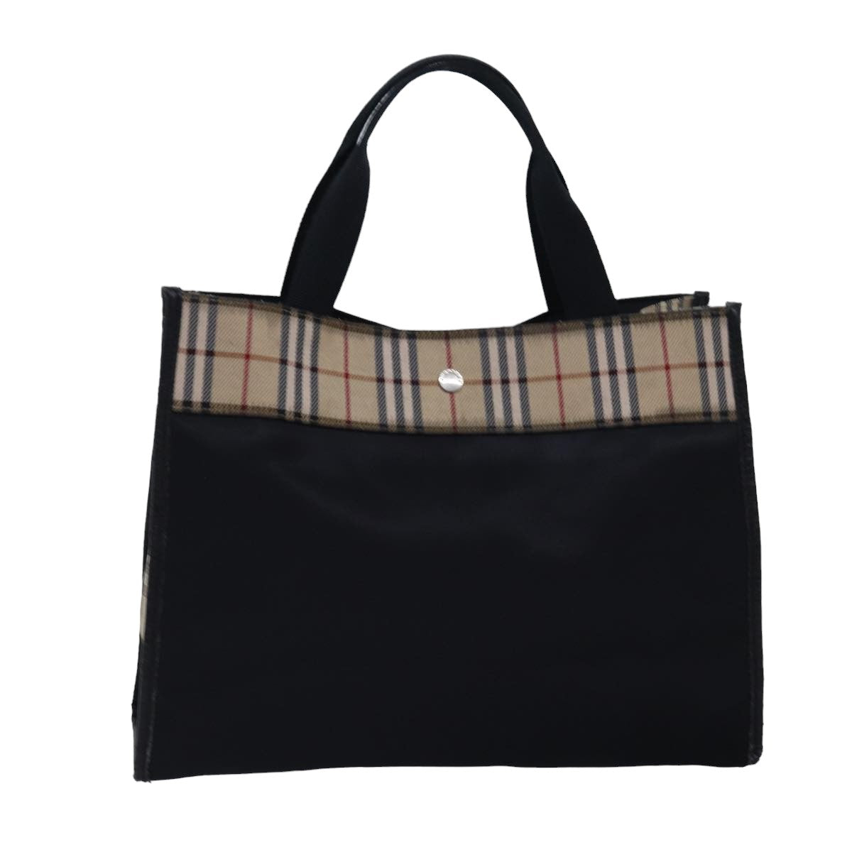 BURBERRY Nova Check Hand Bag Nylon Beige Black Auth yk13009