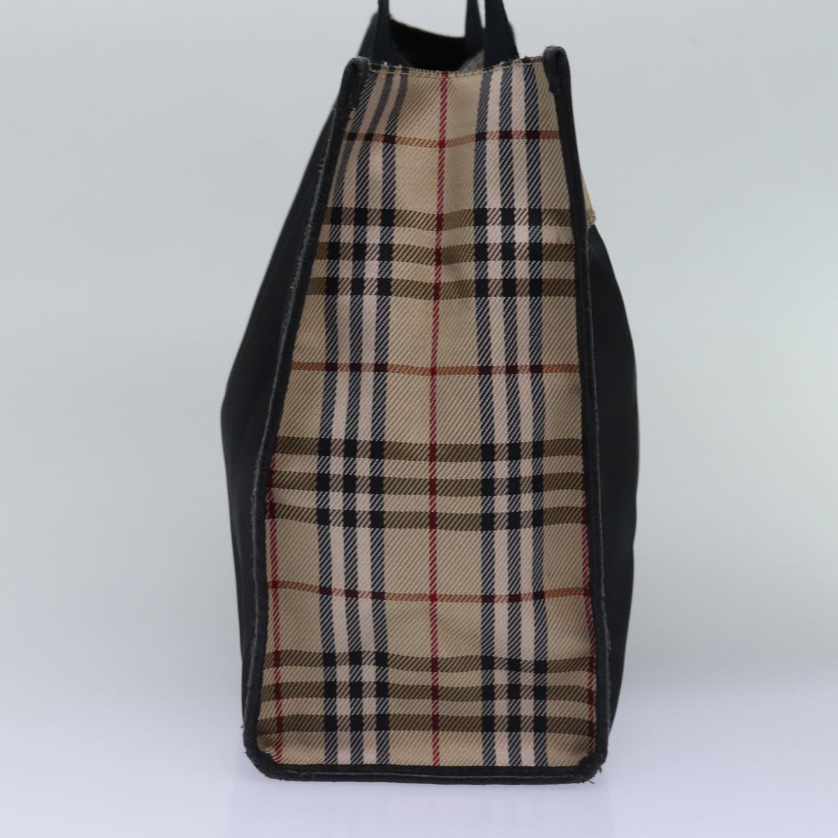 BURBERRY Nova Check Hand Bag Nylon Beige Black Auth yk13009