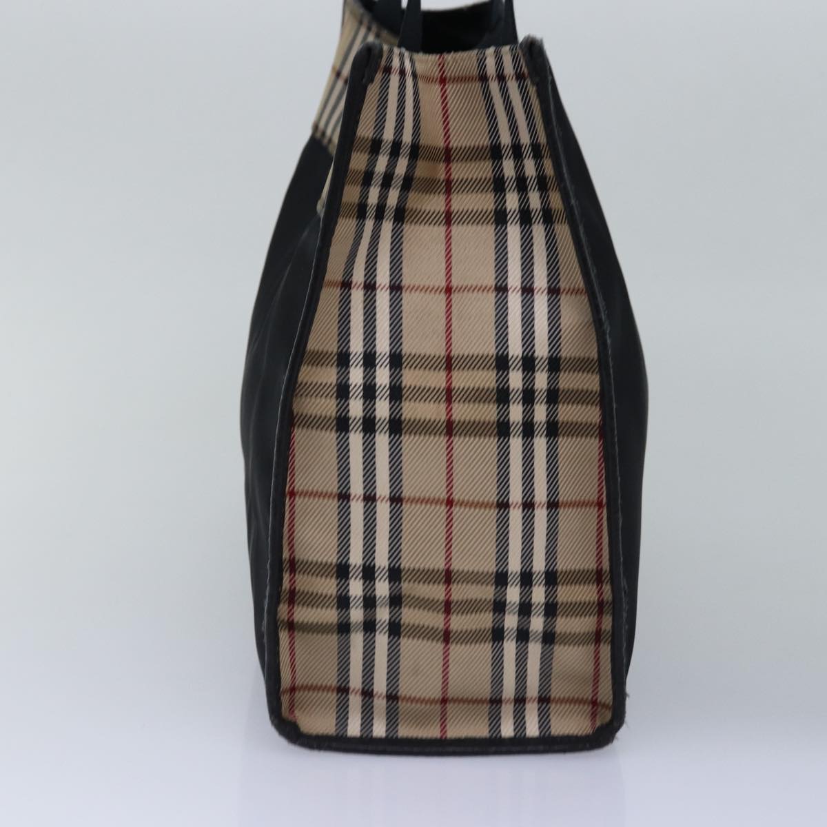 BURBERRY Nova Check Hand Bag Nylon Beige Black Auth yk13009