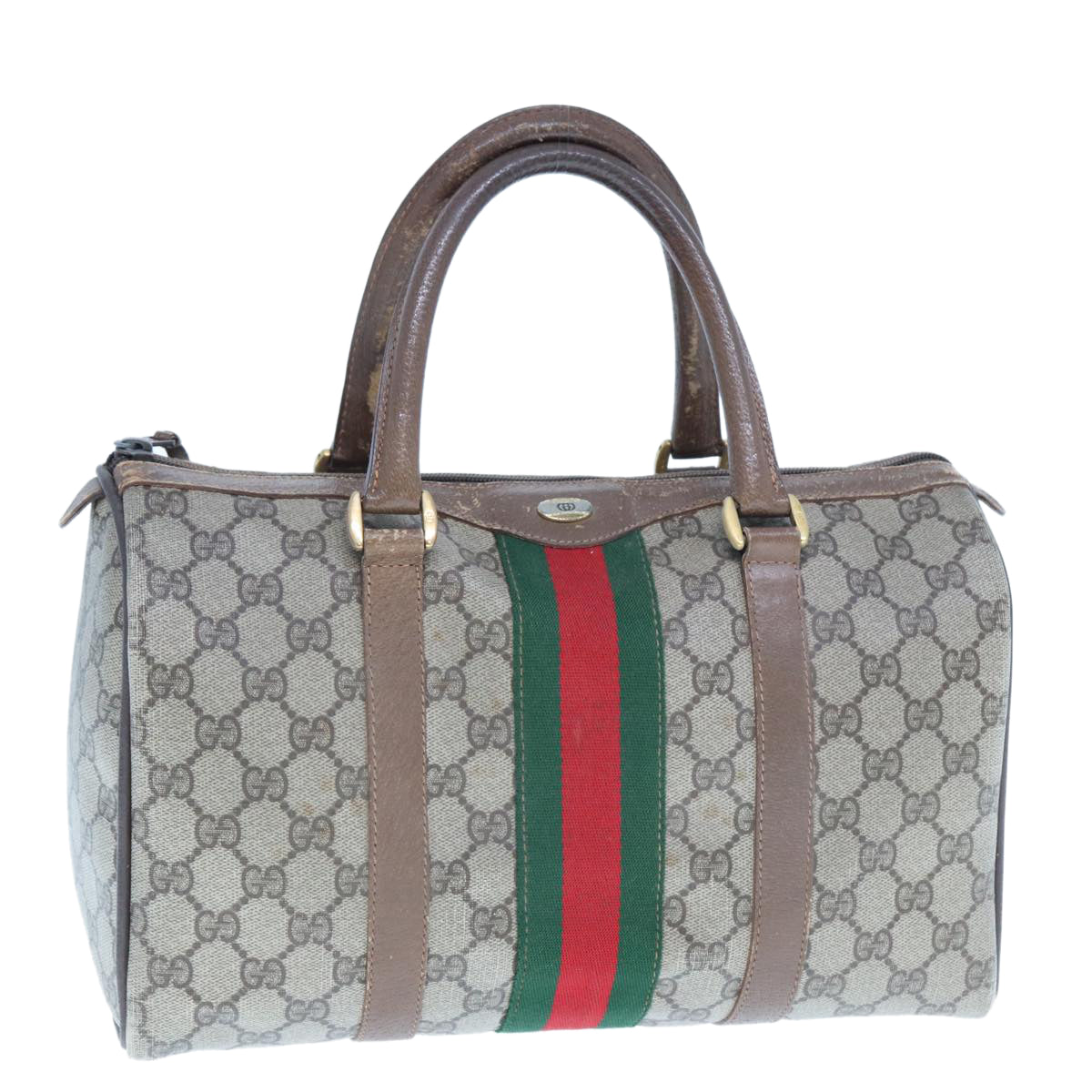 GUCCI GG Supreme Web Sherry Line Boston Bag PVC Beige Red 98 02 007 Auth yk13015