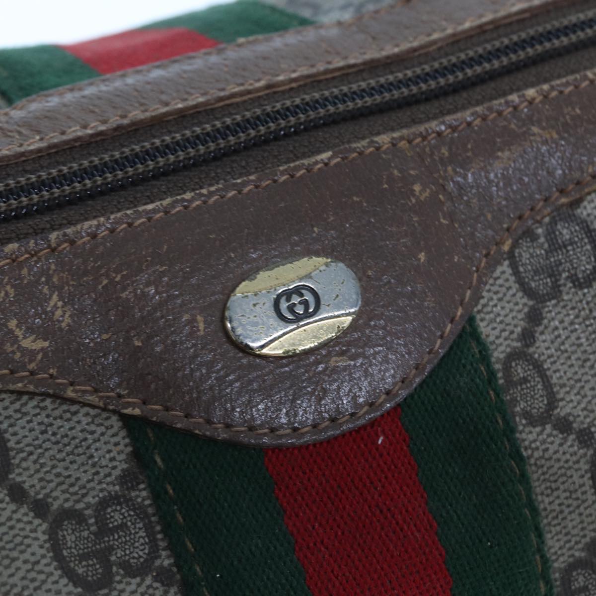 GUCCI GG Supreme Web Sherry Line Boston Bag PVC Beige Red 98 02 007 Auth yk13015