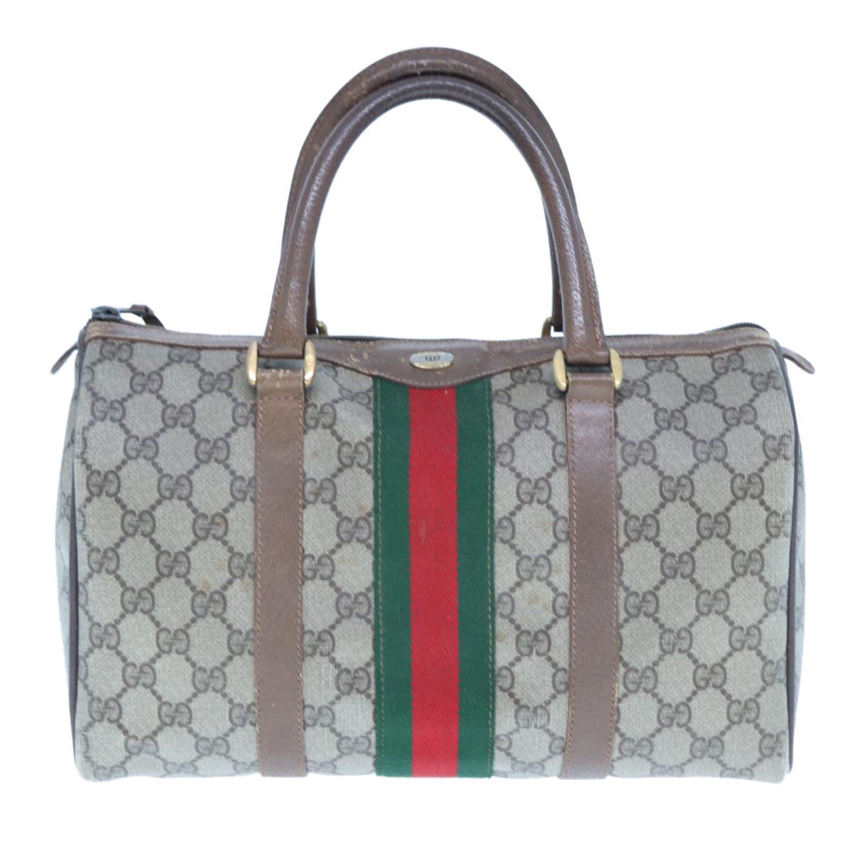 GUCCI GG Supreme Web Sherry Line Boston Bag PVC Beige Red 98 02 007 Auth yk13015 - 0