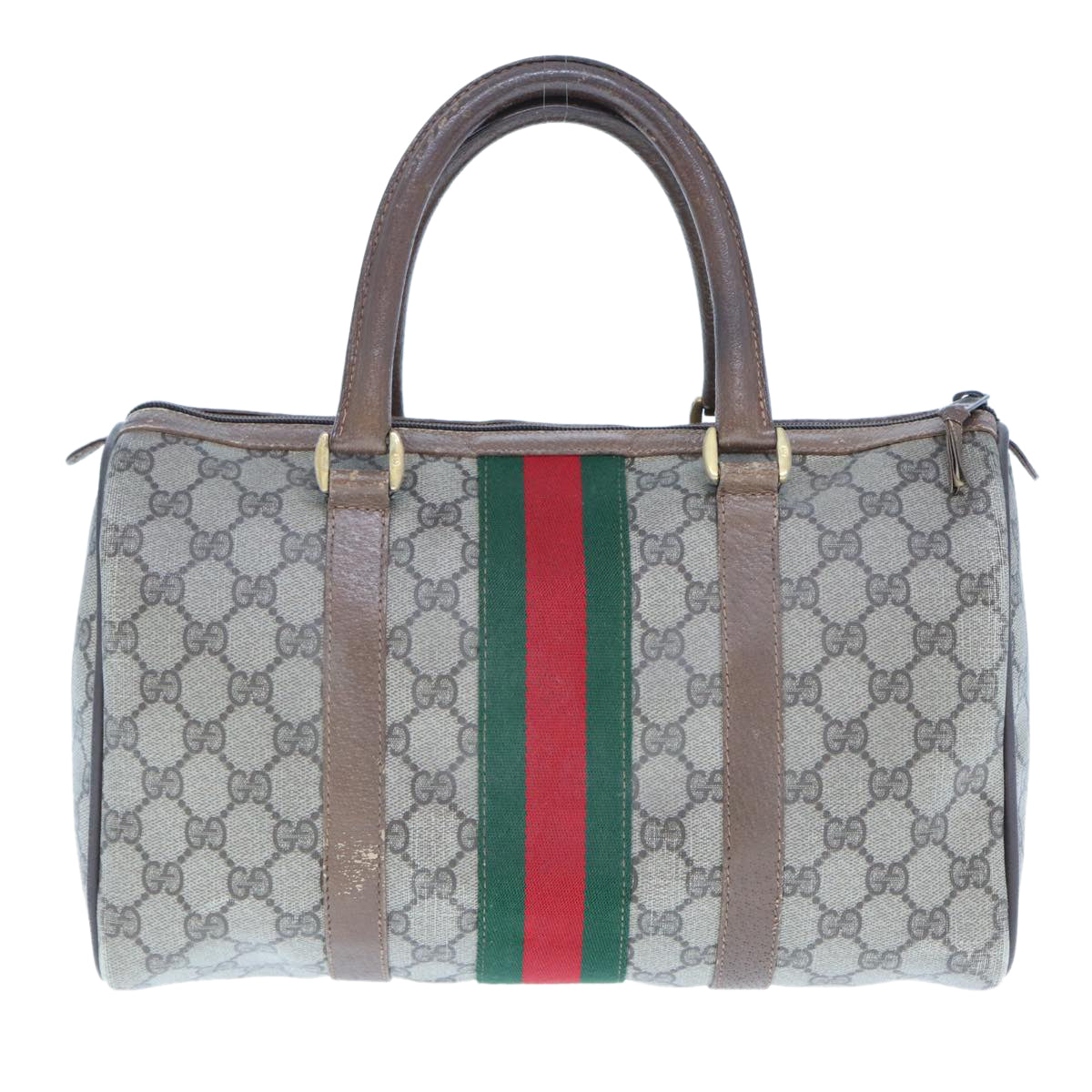 GUCCI GG Supreme Web Sherry Line Boston Bag PVC Beige Red 98 02 007 Auth yk13015