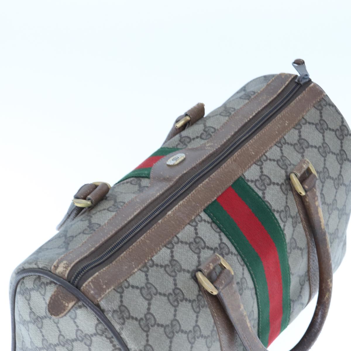 GUCCI GG Supreme Web Sherry Line Boston Bag PVC Beige Red 98 02 007 Auth yk13015