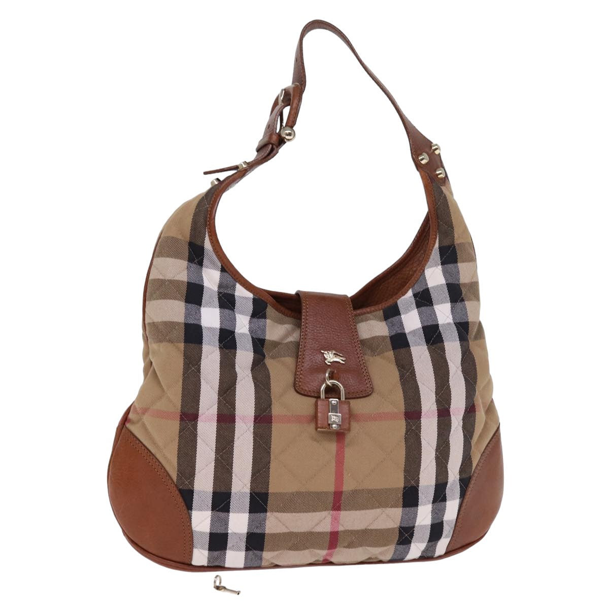 BURBERRY Quilted Nova Check Shoulder Bag Canvas Beige Auth yk13016