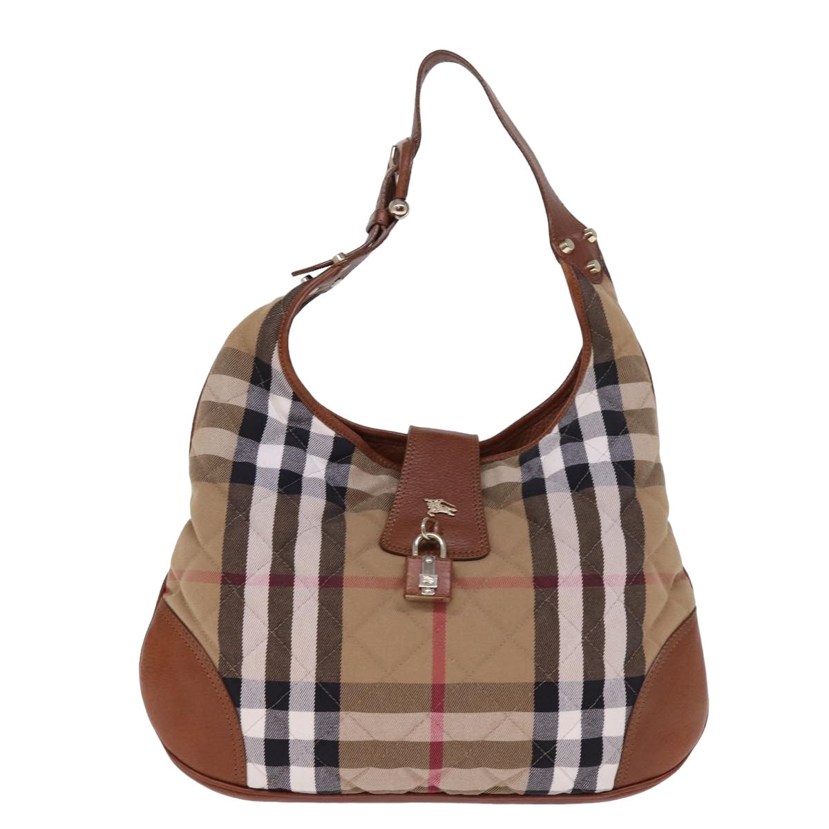 BURBERRY Quilted Nova Check Shoulder Bag Canvas Beige Auth yk13016