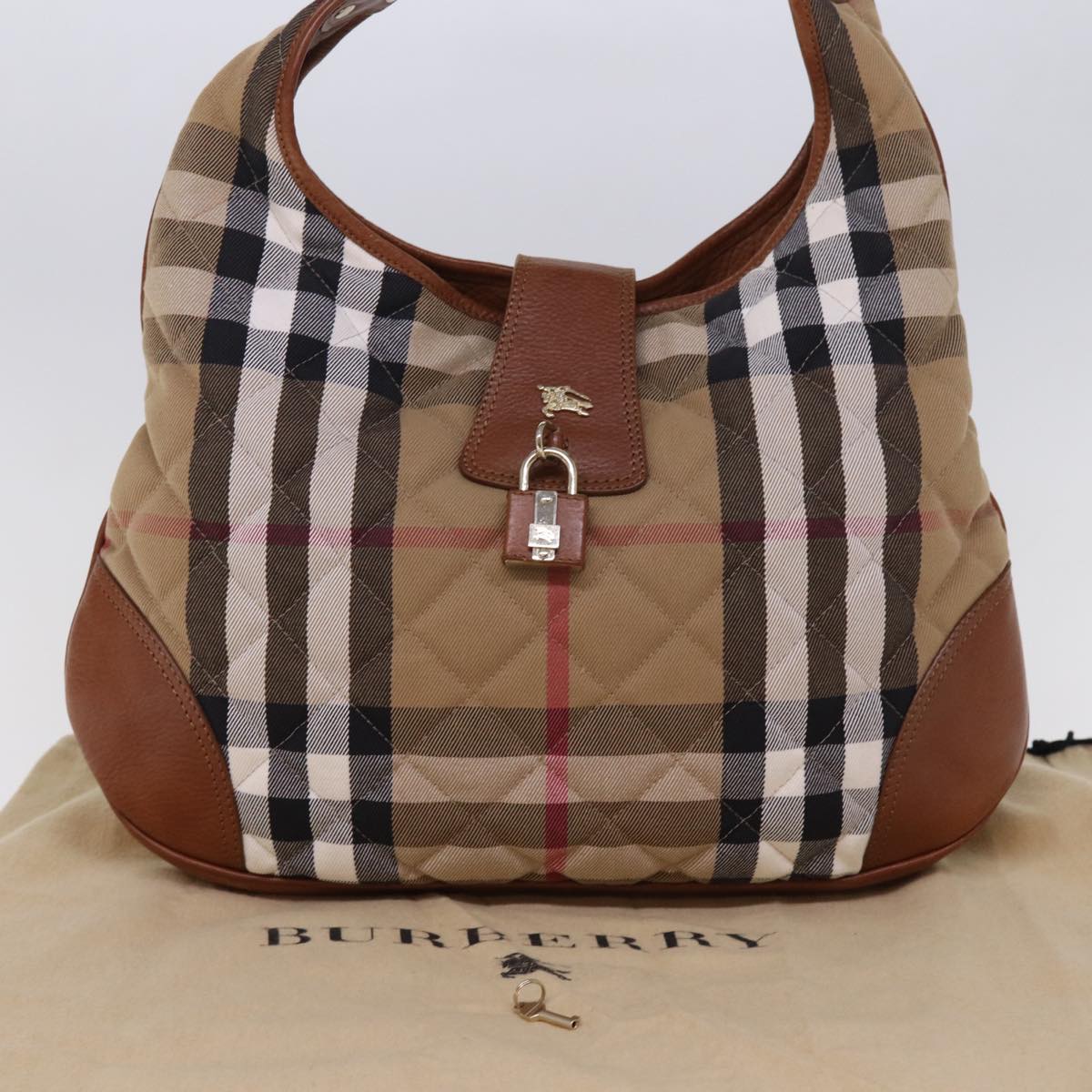 BURBERRY Quilted Nova Check Shoulder Bag Canvas Beige Auth yk13016