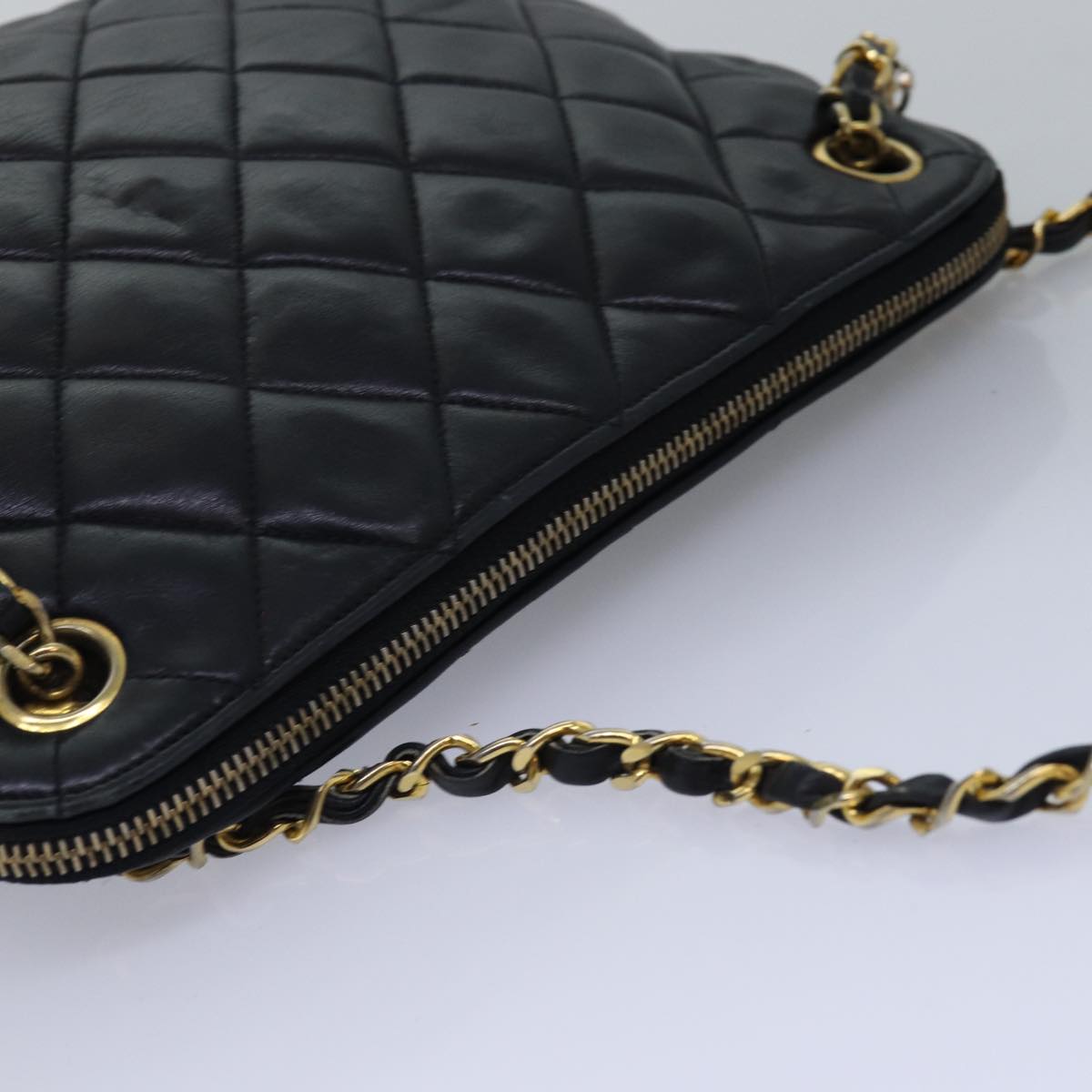 CHANEL Matelasse Chain Shoulder Bag Lamb Skin Black CC Auth yk13018