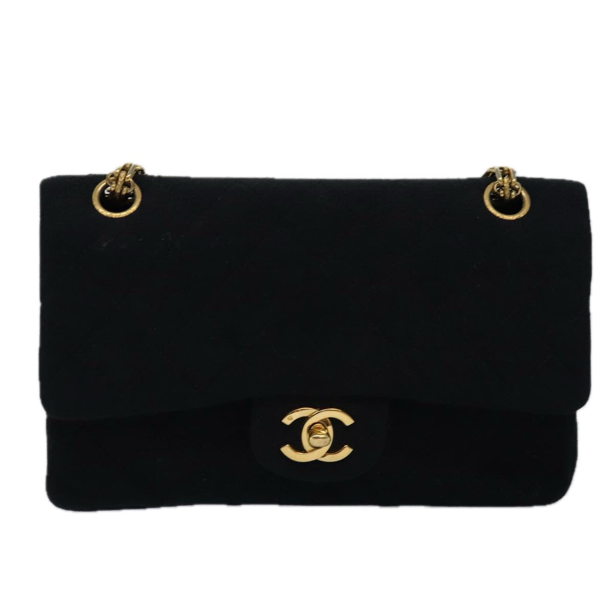 CHANEL Matelasse Turn Lock Chain Bag Cotton Vintage Black CC Auth yk13023