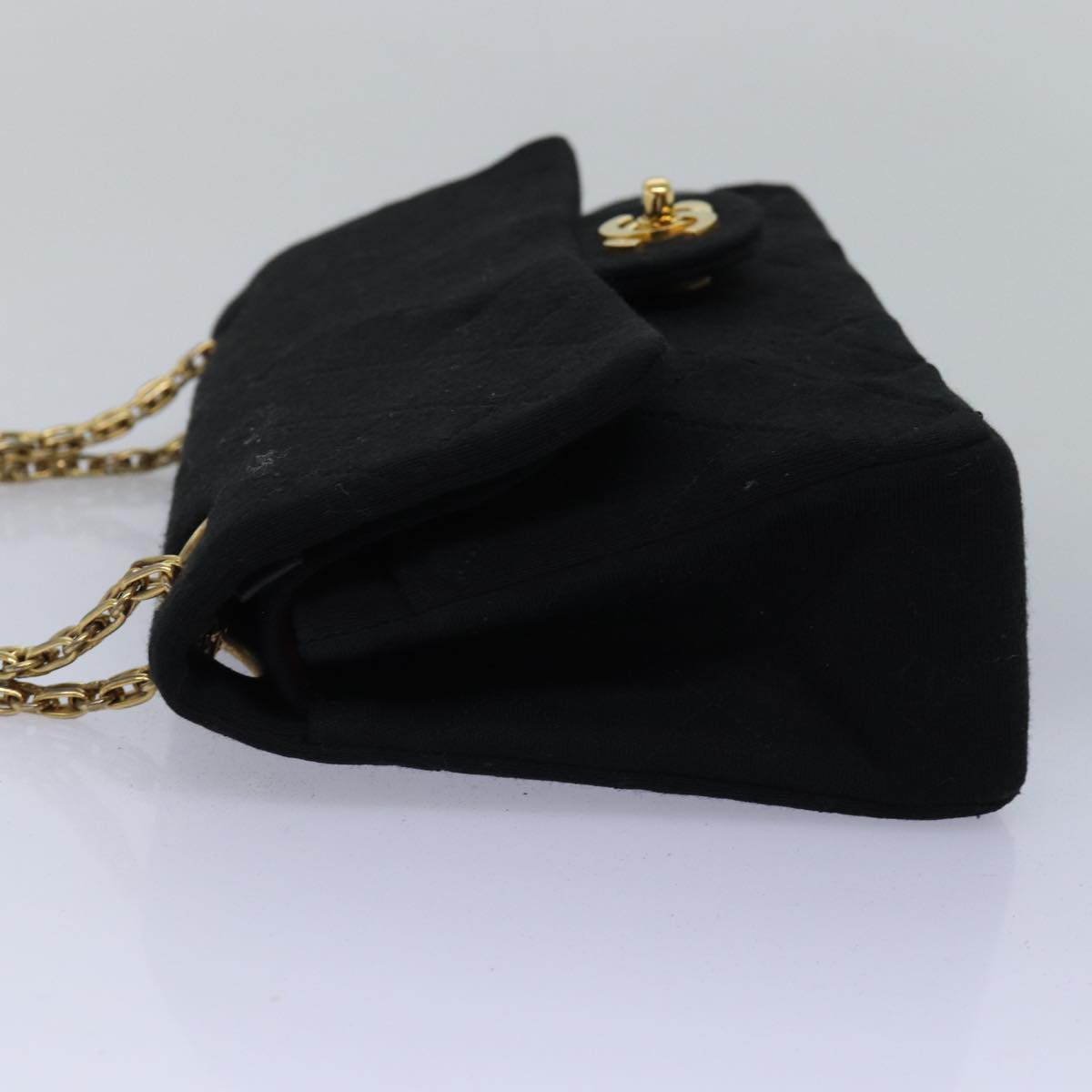 CHANEL Matelasse Turn Lock Chain Bag Cotton Vintage Black CC Auth yk13023