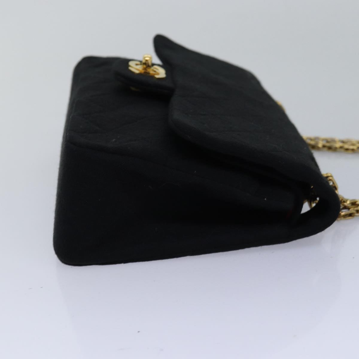 CHANEL Matelasse Turn Lock Chain Bag Cotton Vintage Black CC Auth yk13023