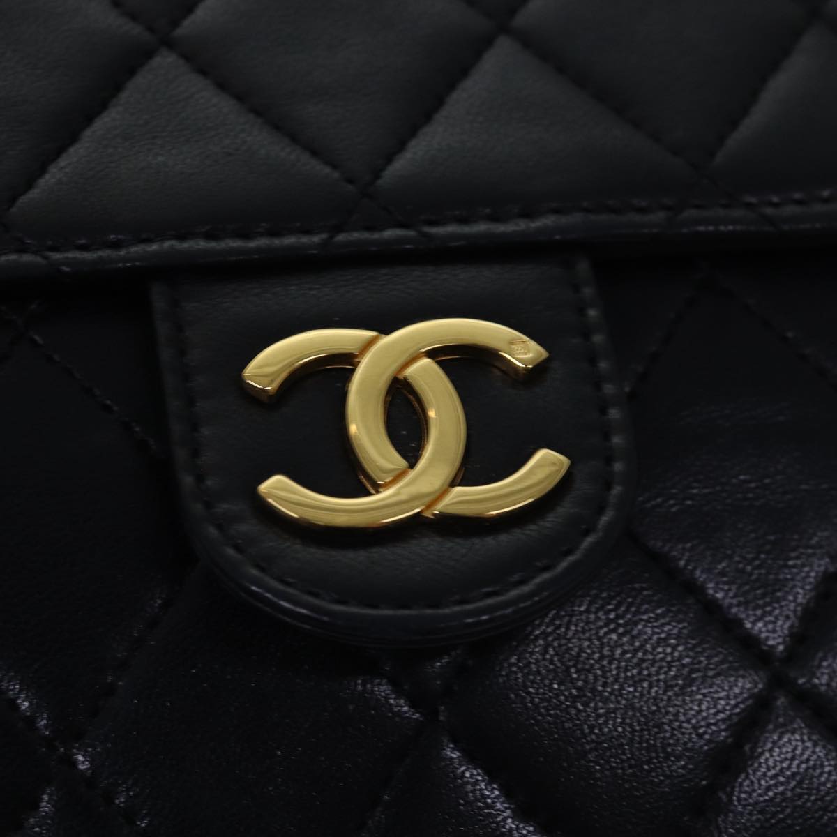 CHANEL Matelasse Chain Shoulder Bag Lamb Skin Black CC Auth yk13027