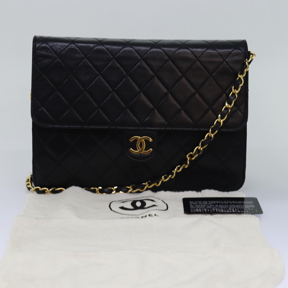 CHANEL Matelasse Chain Shoulder Bag Lamb Skin Black CC Auth yk13027