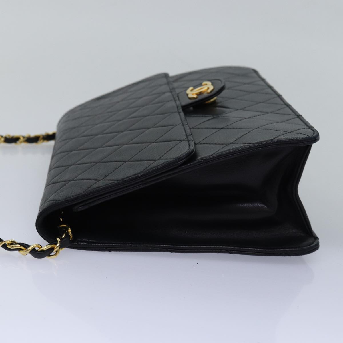 CHANEL Matelasse Chain Shoulder Bag Lamb Skin Black CC Auth yk13027