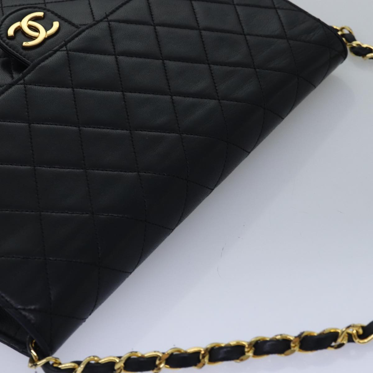 CHANEL Matelasse Chain Shoulder Bag Lamb Skin Black CC Auth yk13027