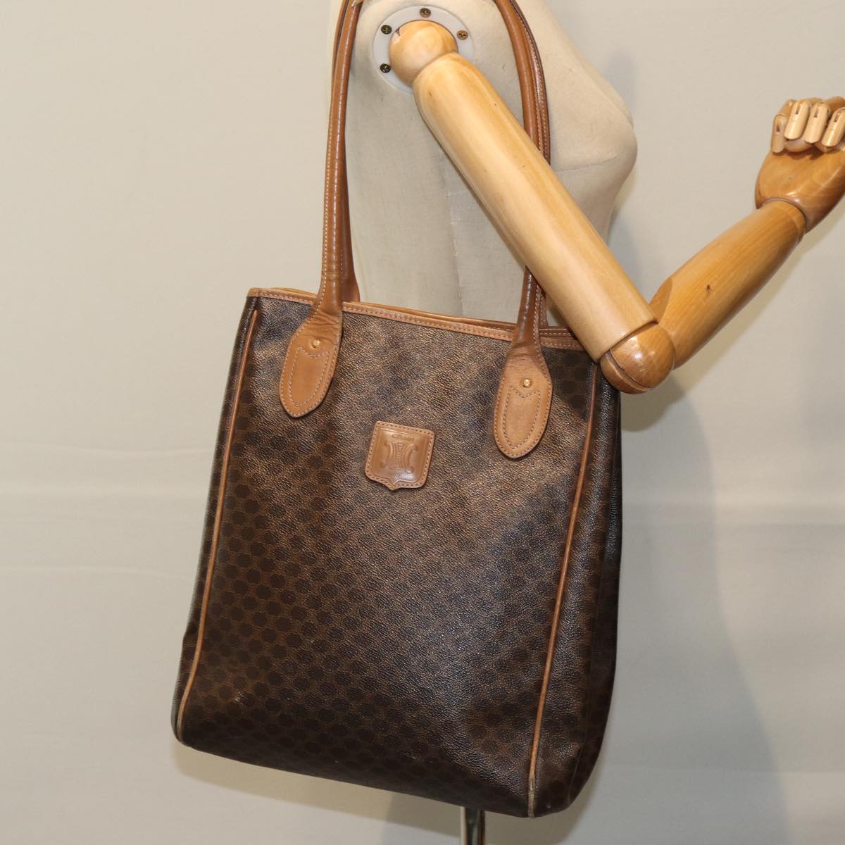 CELINE Macadam Canvas Shoulder Bag PVC Leather Brown Auth yk13031