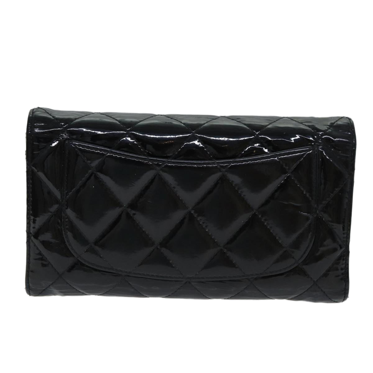 CHANEL Matelasse Wallet Enamel Black CC Auth yk13037 - 0