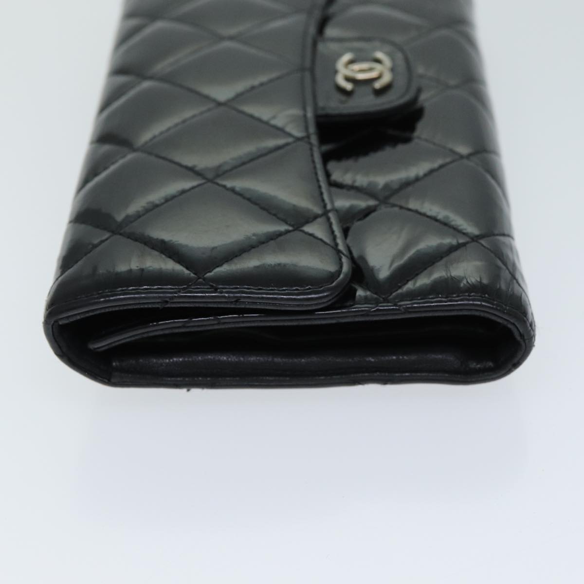 CHANEL Matelasse Wallet Enamel Black CC Auth yk13037