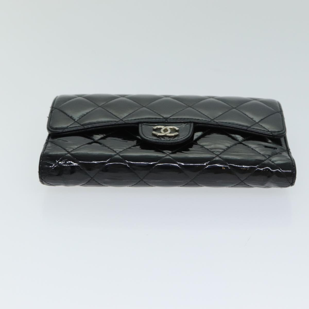 CHANEL Matelasse Wallet Enamel Black CC Auth yk13037