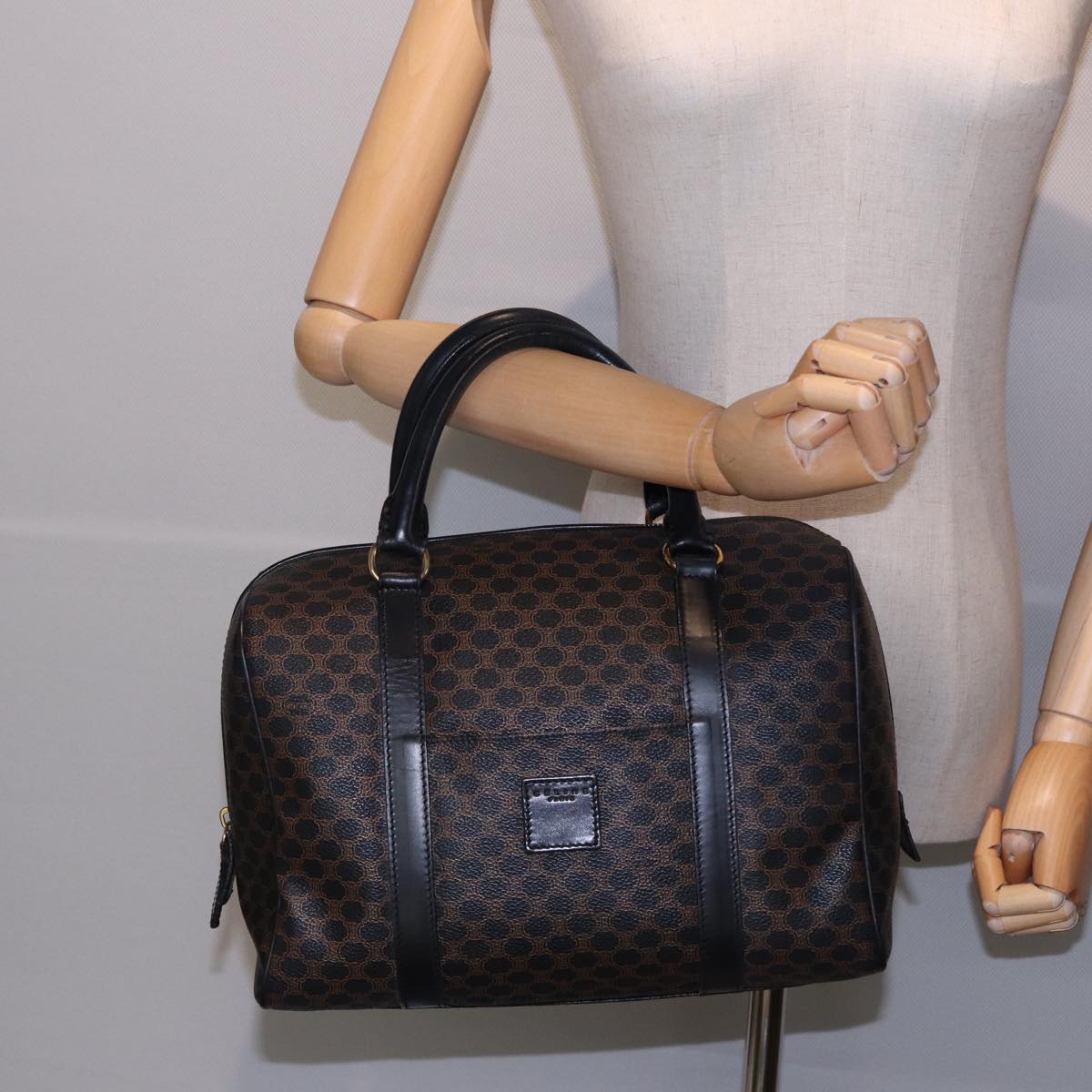 CELINE Macadam Canvas Boston Bag PVC Black Auth yk13041