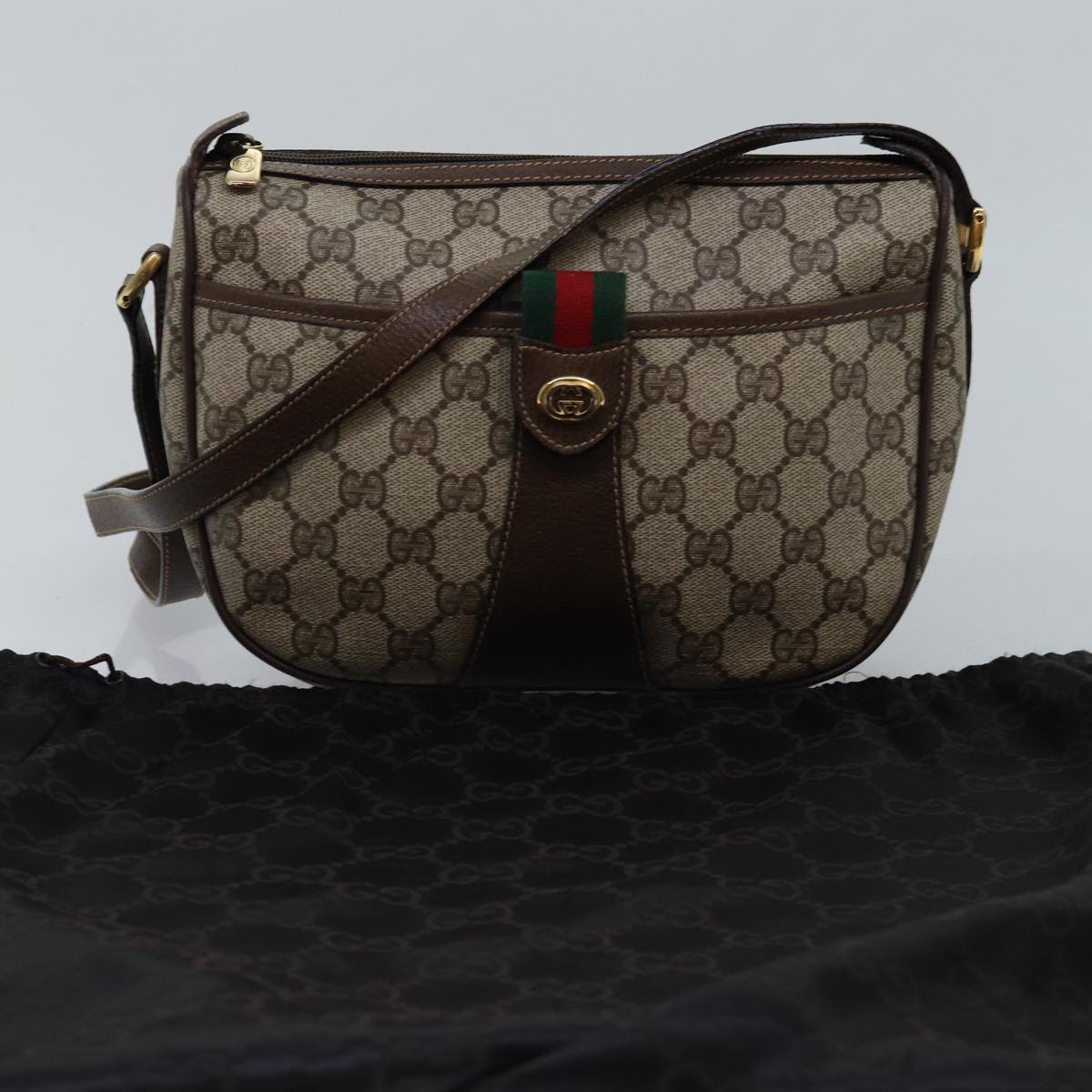 GUCCI GG Supreme Web Sherry Line Shoulder Bag PVC Beige 89 02 032 Auth yk13060