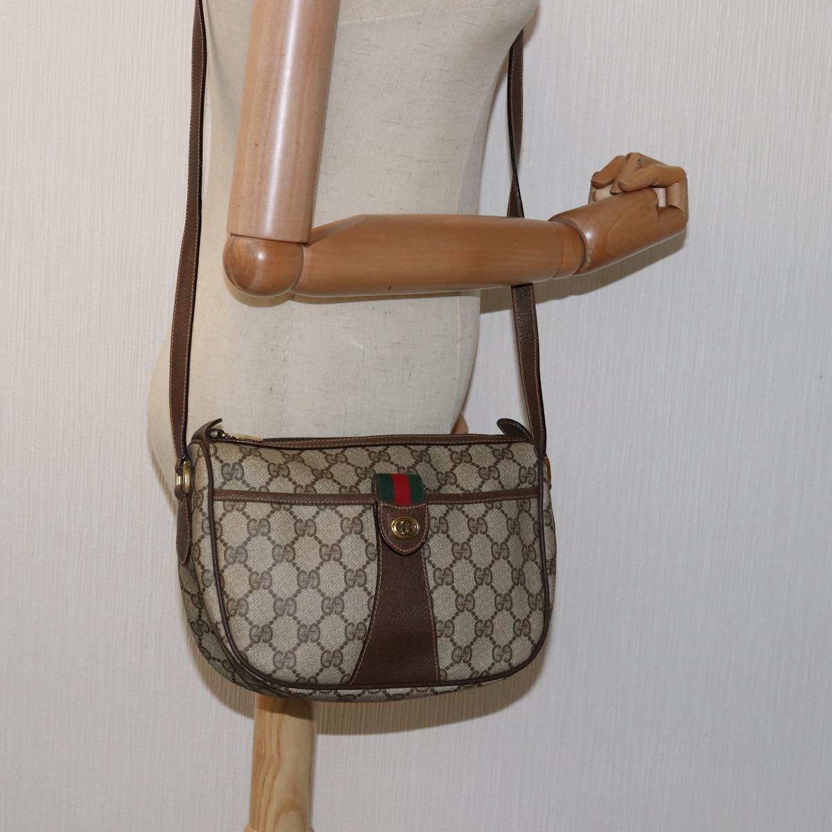 GUCCI GG Supreme Web Sherry Line Shoulder Bag PVC Beige 89 02 032 Auth yk13060