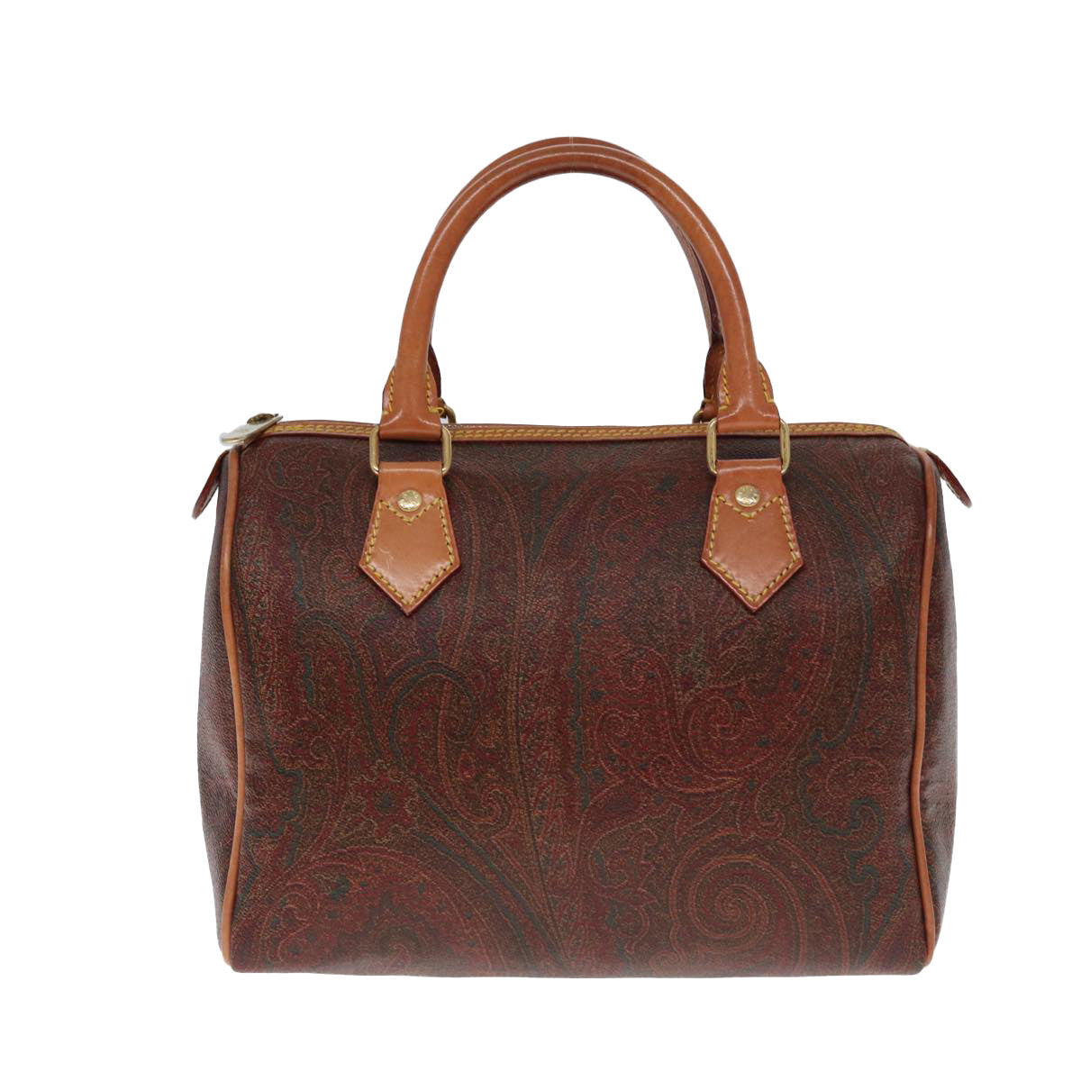 ETRO Paisley Boston Bag PVC Leather Brown Auth yk13070