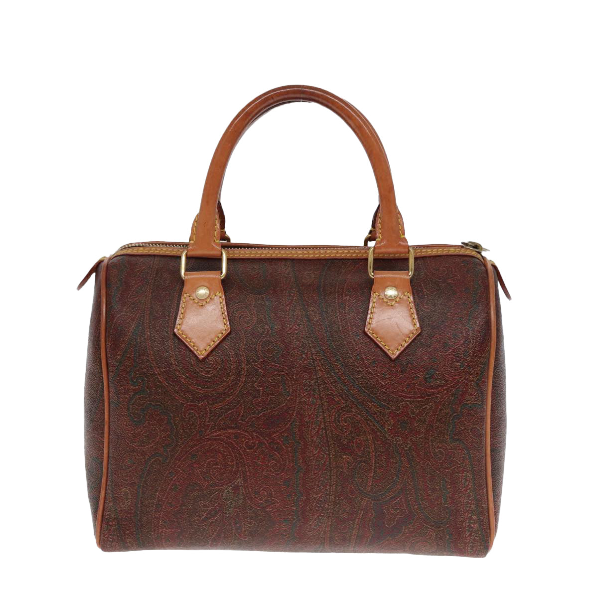 ETRO Paisley Boston Bag PVC Leather Brown Auth yk13070 - 0