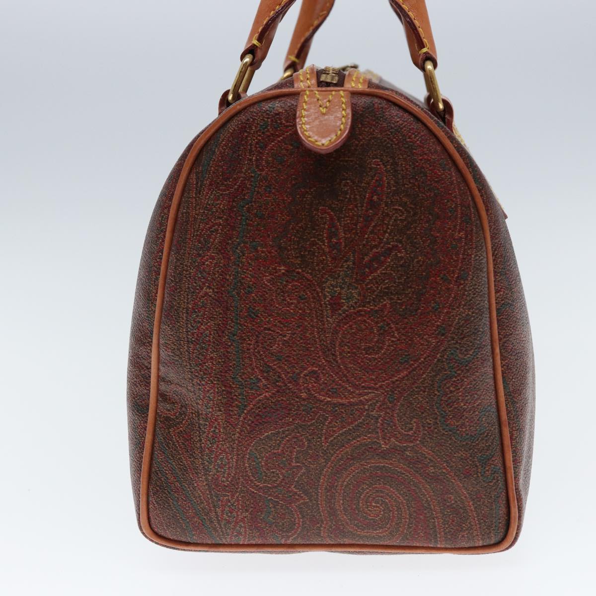 ETRO Paisley Boston Bag PVC Leather Brown Auth yk13070