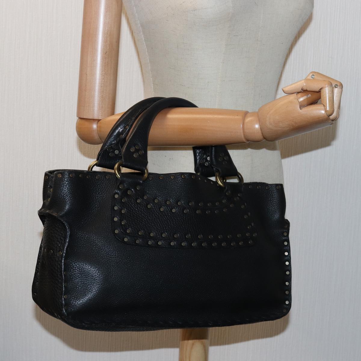 CELINE Boogie bag Hand Bag Leather Black Auth yk13074