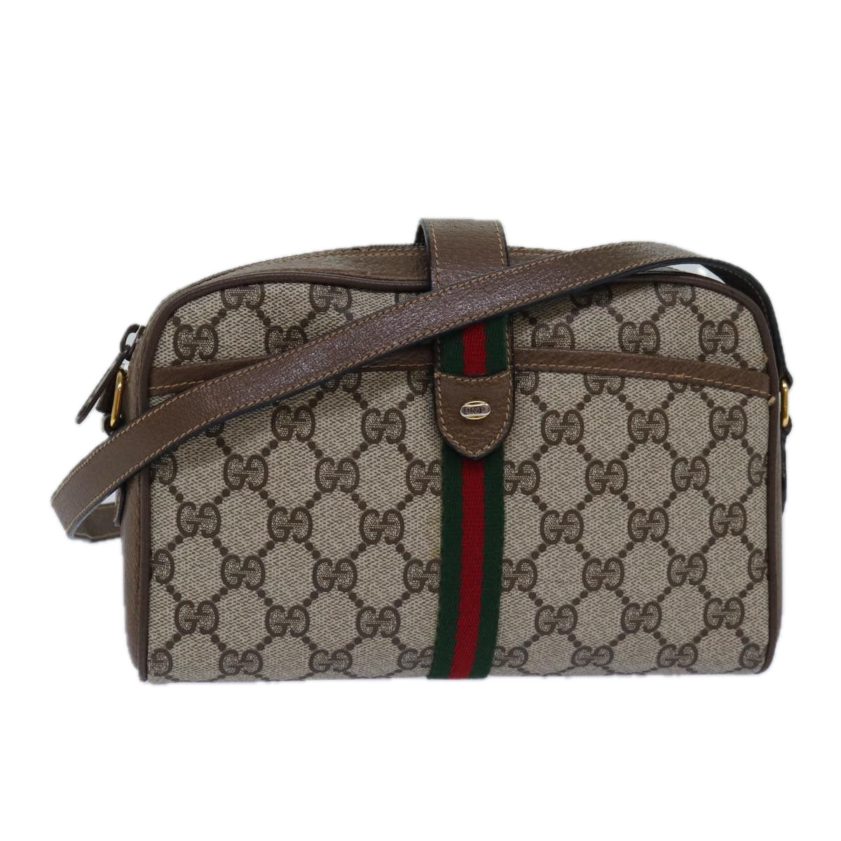 GUCCI GG Supreme Web Sherry Line Shoulder Bag PVC Beige 89 02 055 Auth yk13076