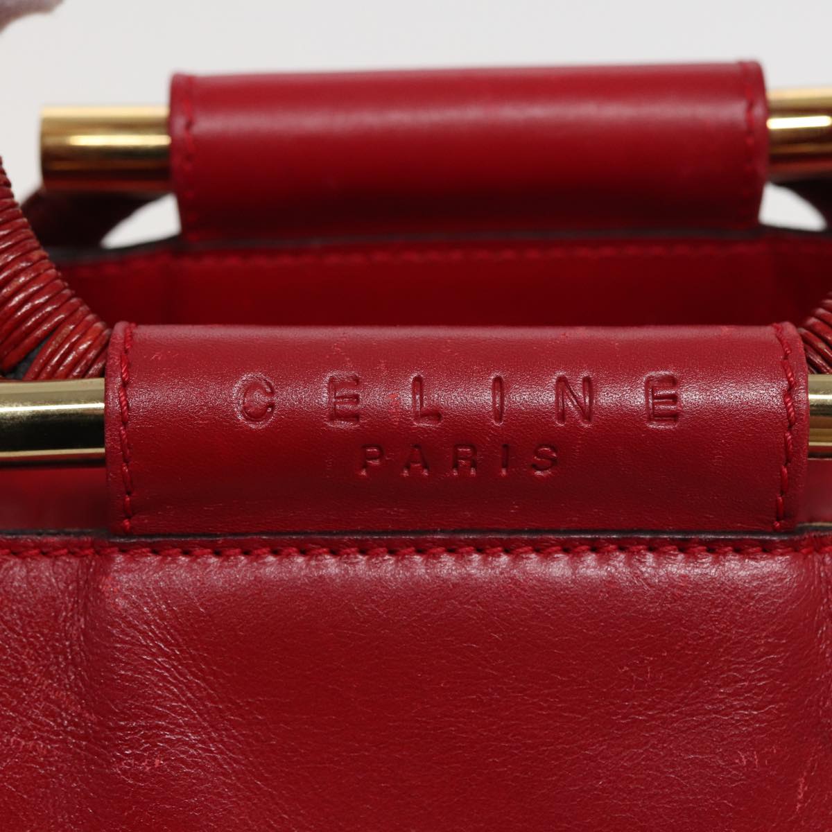 CELINE Hand Bag Leather 2way Red Auth yk13083