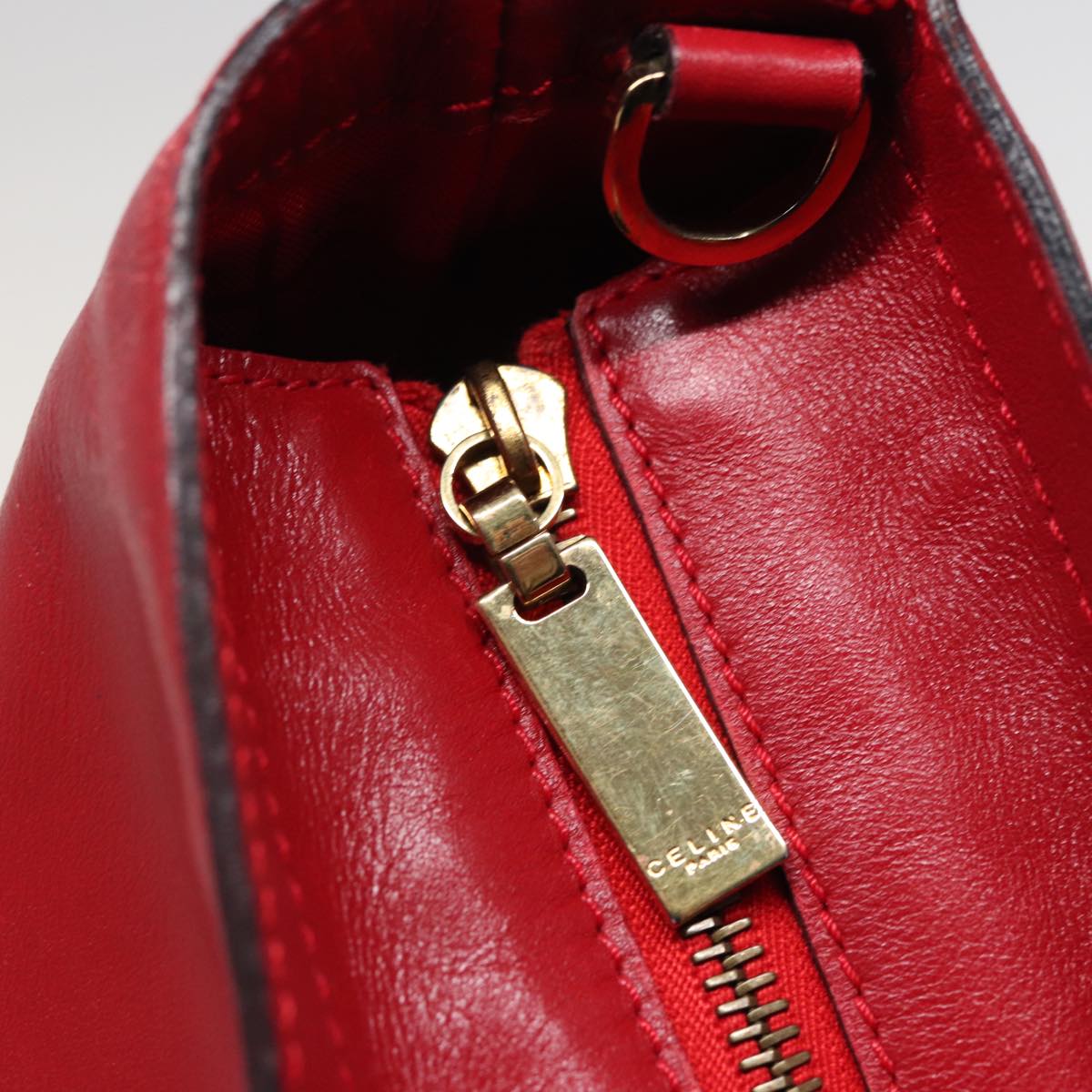 CELINE Hand Bag Leather 2way Red Auth yk13083