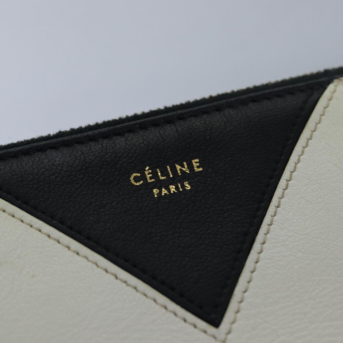 CELINE Clutch Bag Leather Black White Auth yk13087