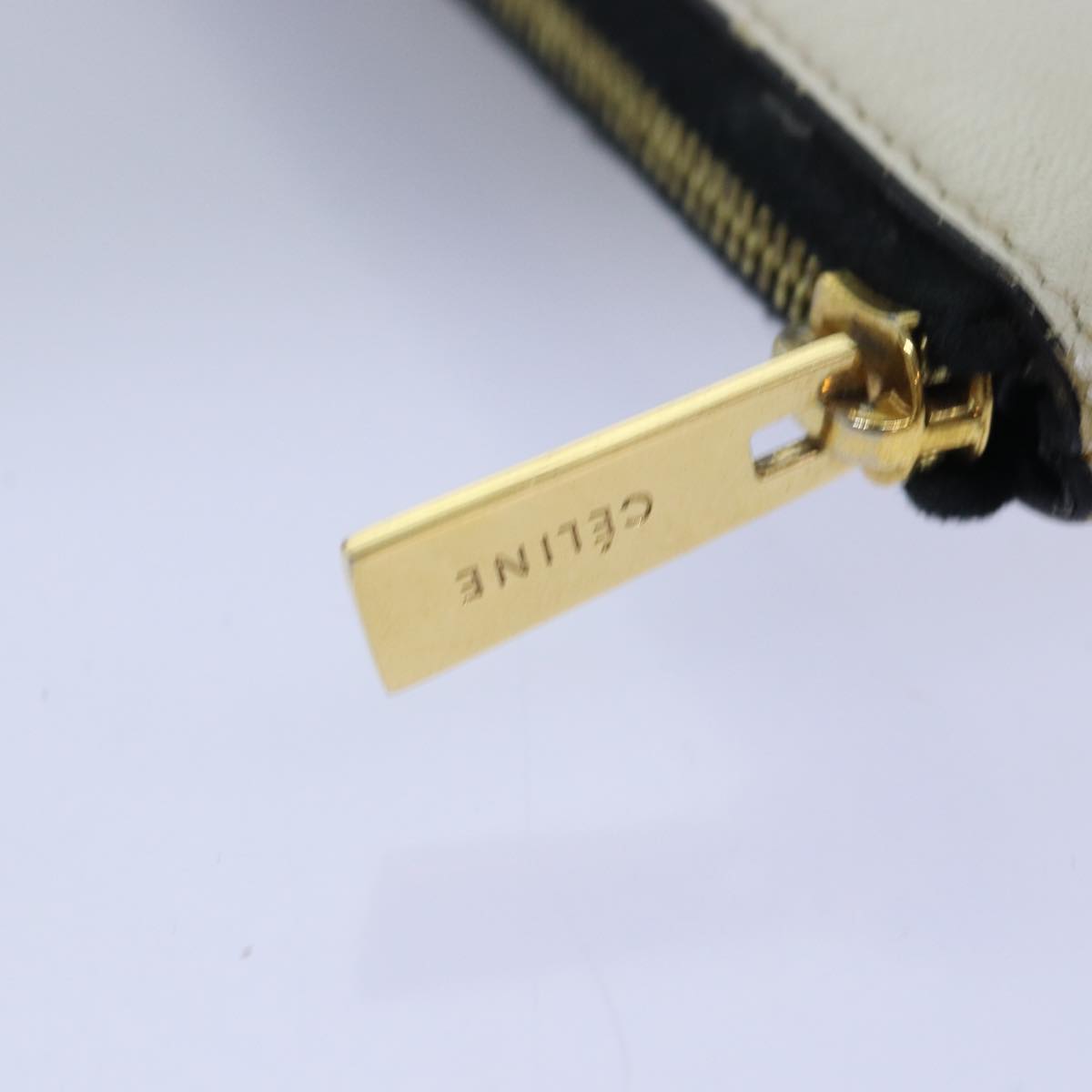 CELINE Clutch Bag Leather Black White Auth yk13087