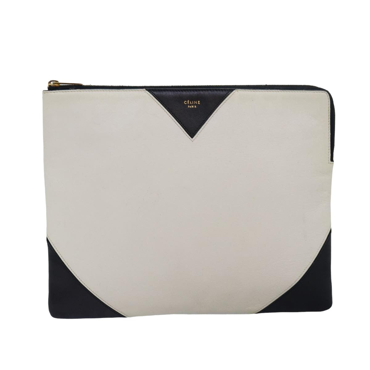 CELINE Clutch Bag Leather Black White Auth yk13087 - 0