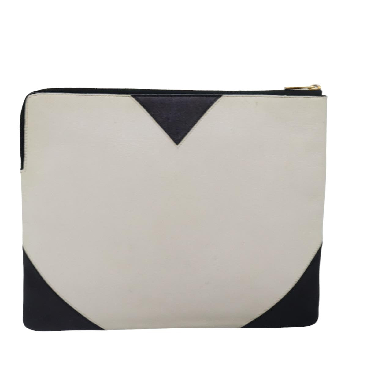 CELINE Clutch Bag Leather Black White Auth yk13087