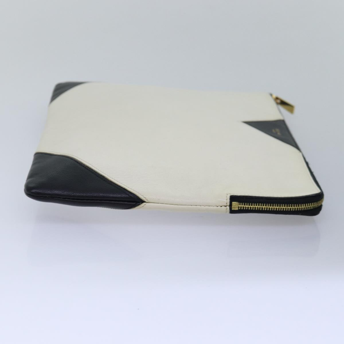 CELINE Clutch Bag Leather Black White Auth yk13087