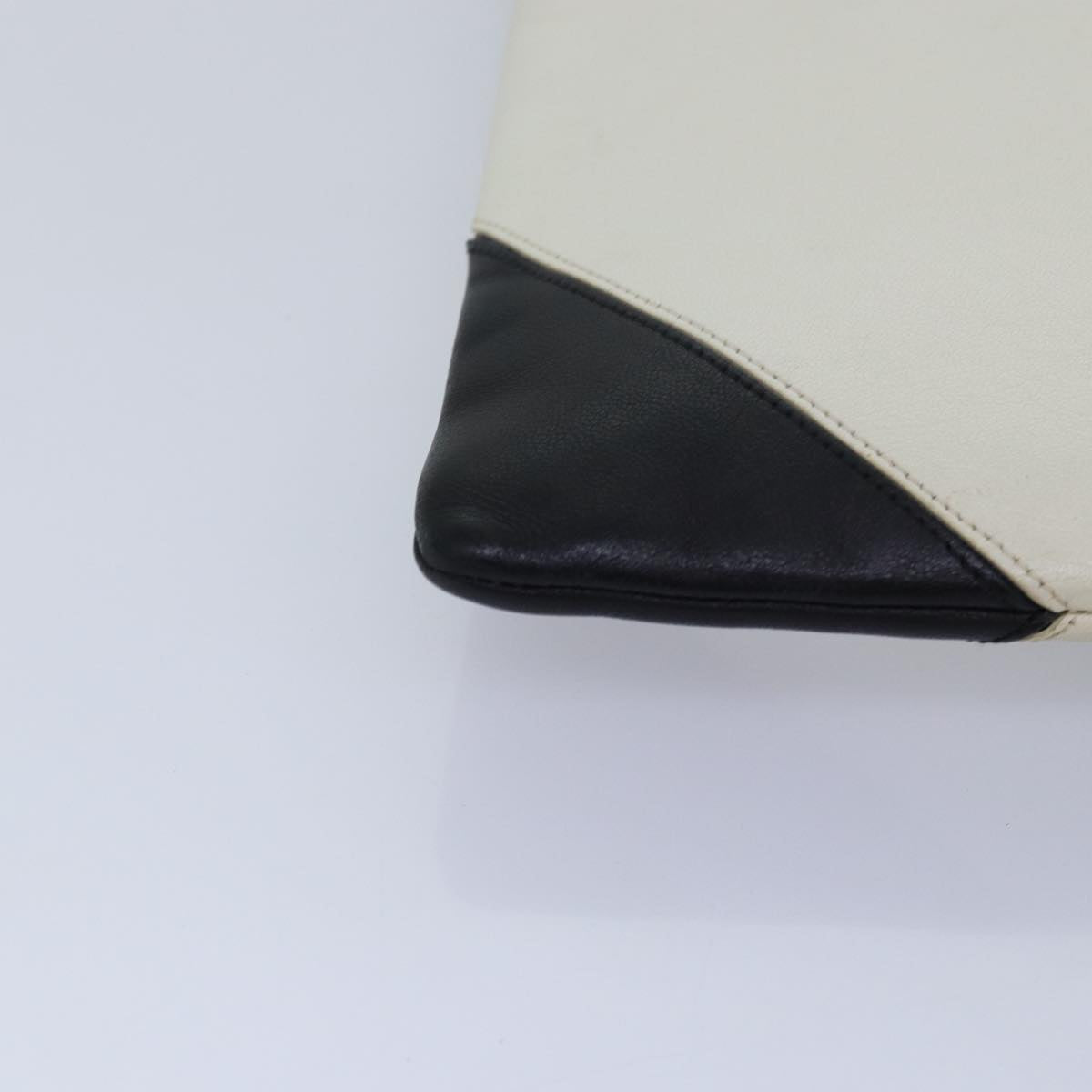 CELINE Clutch Bag Leather Black White Auth yk13087