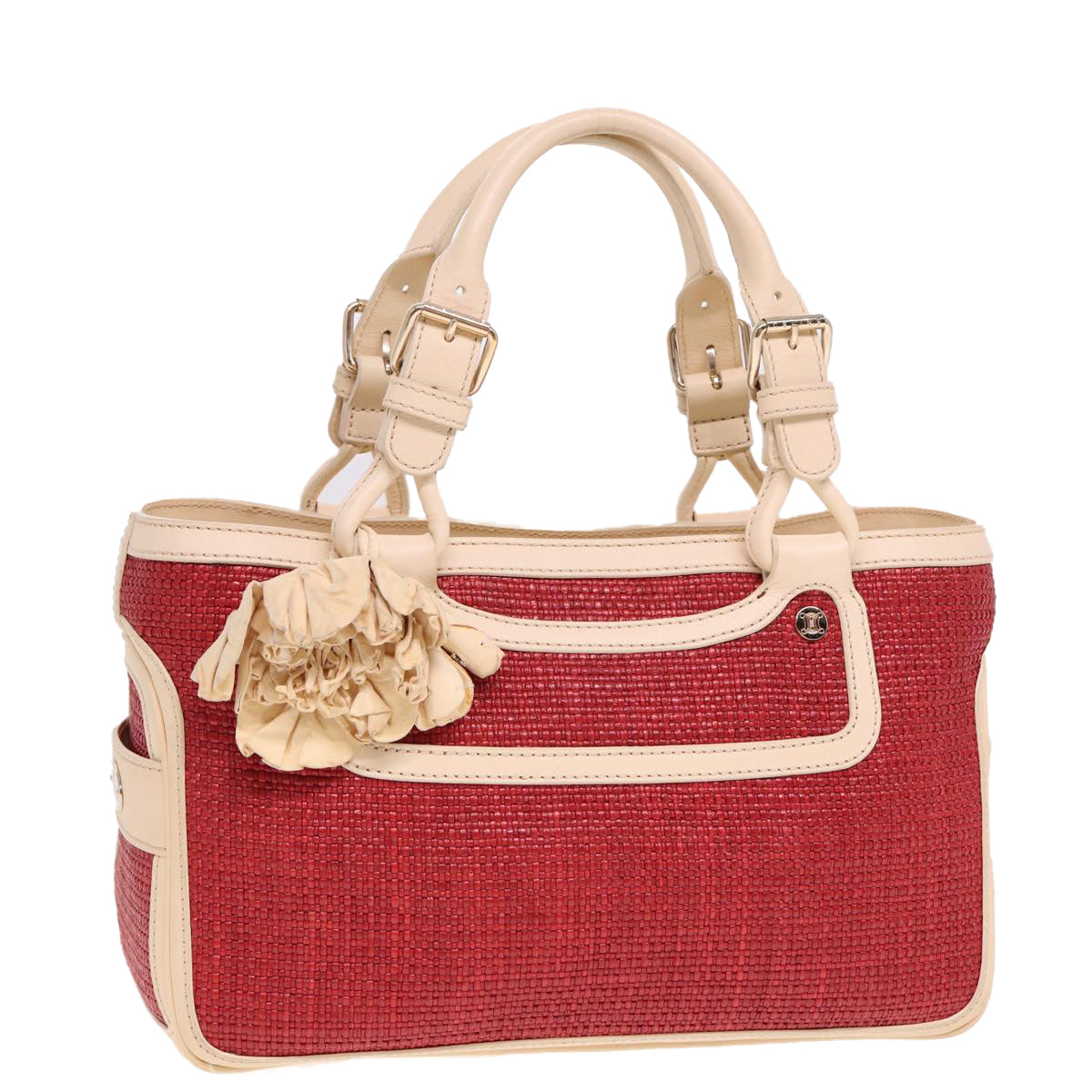 CELINE Boogie bag Hand Bag Straw Red Auth yk13094